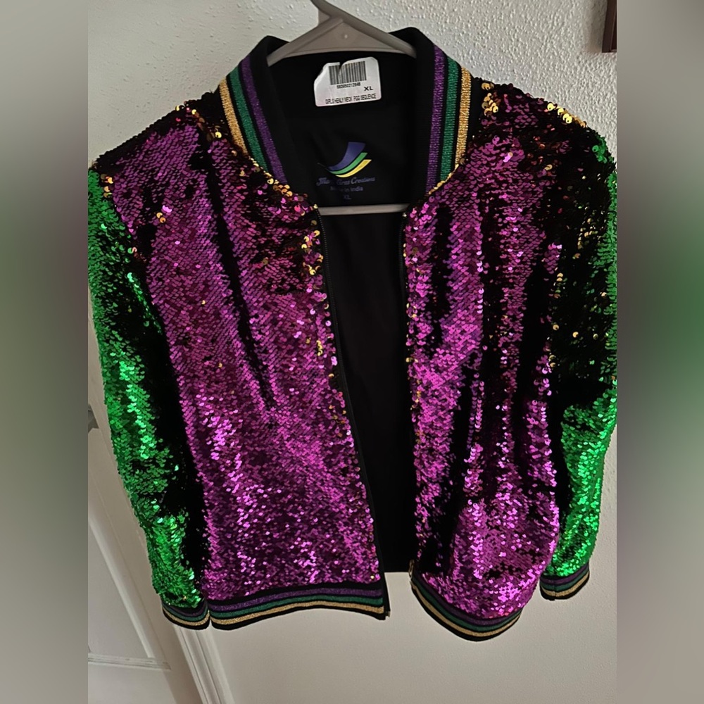 Sequin jacket Mardi Gras colors new with tags